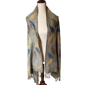 Pashmina Cashmere & Silk Paisley Shawl Wrap Scarf Italy Quiet Luxury Warm 27 x70